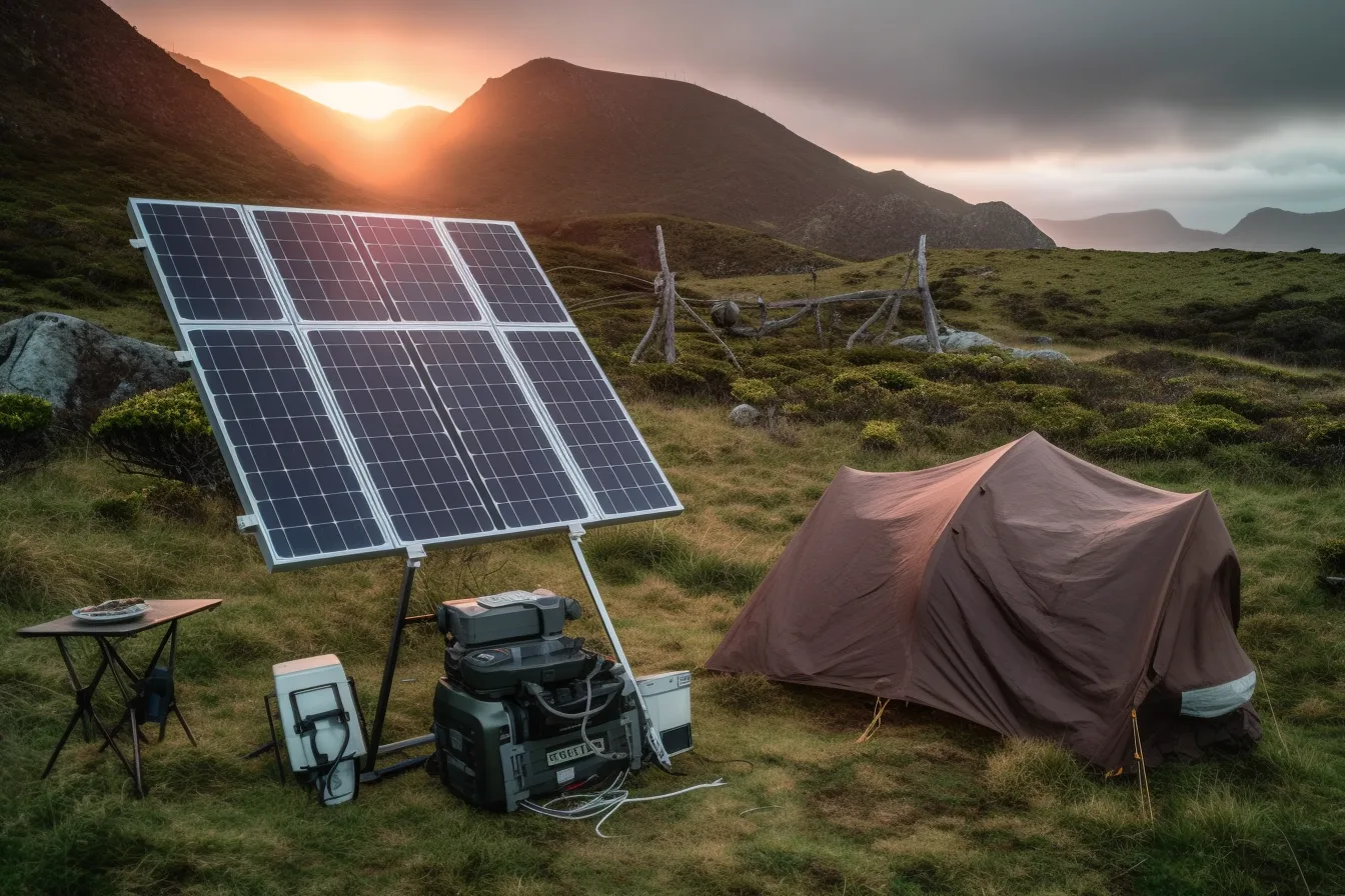 Batteries lithium au premier plan d'une installation solaire