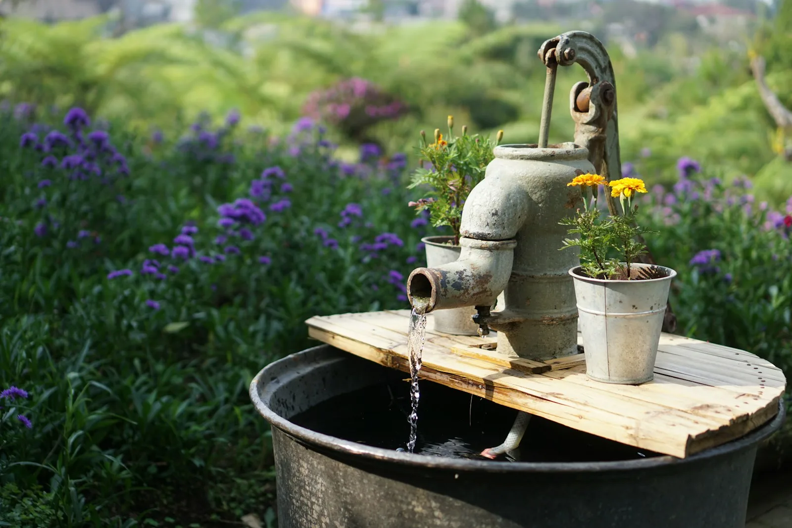 Pompe à eau solaire alimentée par des panneaux dans un champ